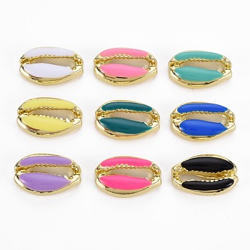 Rack Plating Alloy Charms, with Enamel, Cadmium Free & Lead Free, Cowrie Shell, Light Gold, Mixed Color, 12x19x4.5mm