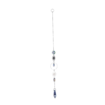 AB Color Plated Crystal Bullet Big Pendant Decorations, Hanging Sun Catchers, with Iron Findings & Alloy Pendants, Sun, Clear AB, 360mm, Pendant: 195x30x11.5mm