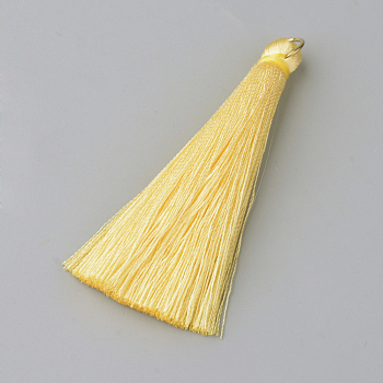 Nylon Thread Tassel Pendants Decoration, with Brass Findings, Golden, Yellow, 35x7mm, Hole: 7mm