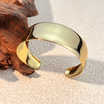 304 Stainless Steel Cuff Bangles, Plain Bangles for Women, Ion Plating(IP), Real 18K Gold Plated, Inner Diameter: 2-1/4x1-7/8 inch(5.8x4.75cm)