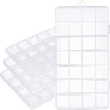 SUPERFINDINGS Polypropylene(PP) Bead Storage Containers, 28 Compartments Organizer Boxes, with Hinged Lid, Rectangle, Clear, 22.5x13.3x1.4cm, Hole: 16.5x6.5mm, Compartment: 3x3cm