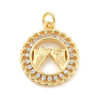 Brass Micro Pave Clear Cubic Zirconia Pendants, Gesture, Real 18K Gold Plated, 21x18x2mm, Hole: 3mm