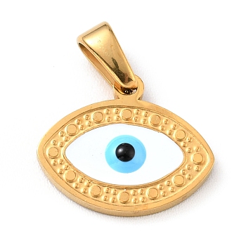 Vacuum Plating 304 Stainless Steel Pendants, with Enamel, Evil Eye, Golden, 12.5x15x2mm, Hole: 5x3mm