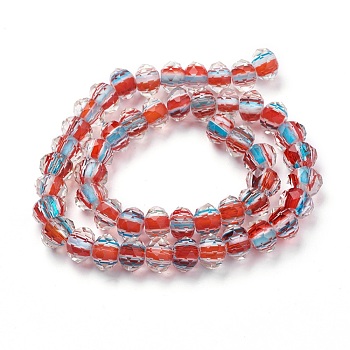 Handmade Lampwork Beads Strands, Faceted, Rondelle, Red, 10.5~11.5x7.5~8mm, Hole: 2~2.5mm, about 51pcs/strand, 15.7 inch(40cm)