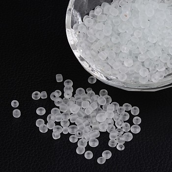 6/0 Frosted Round Glass Seed Beads, White, Size: about 4mm in diameter, hole:1.5mm, about 495pcs/50g
