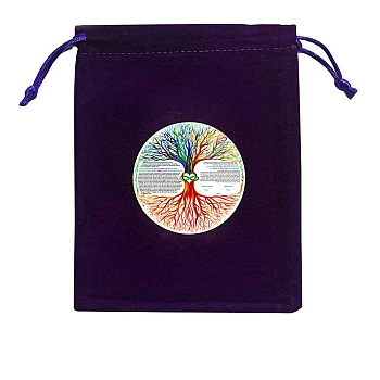 Velvet Jewelry Storage Drawstring Pouches, Rectangle Jewelry Bags, for Witchcraft Articles Storage, Tree of Life, 15x12cm