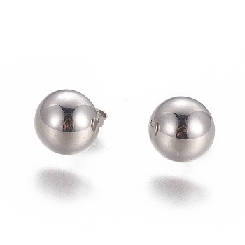 304 Stainless Steel Stud Earrings, Hypoallergenic Earrings, with Ear Nuts/Earring Back, Half Round/Dome, Stainless Steel Color, 10x5.5mm, Pin: 0.6mm, 12pairs/card