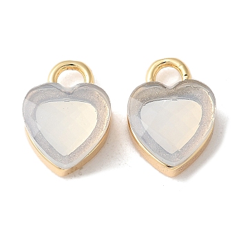 Brass Glass Charms, Heart, Rack Plating, Long-Lasting Plated, Cadmium Free & Lead Free, Long-Lasting Plated, Clear, 12.5x9x5mm, Hole: 2.5mm