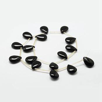 Natural Black Onyx Beads Strands, Top Drilled Beads, Dyed & Heated, Teardrop, 18x13x6mm, Hole: 1.5mm, about 16pcs/strand, 15.5 inch