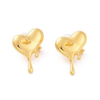 Heart wirh Arrow Alloy Stud Earrings, with 925 Sterling Silver Pin, Golden, 27.5x23.5mm, Pin: 0.7mm