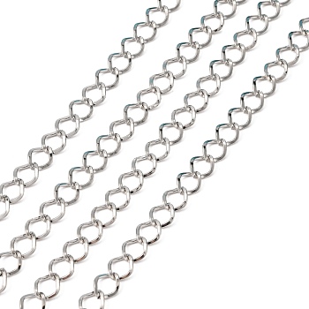 Iron Twisted Chains, Unwelded, with Spool, Rhombus, Platinum, 8.5x6.8x1.2mm, about 164.04 Feet(50m)/roll
