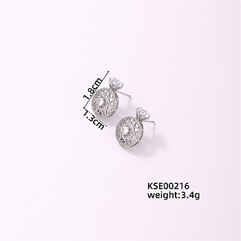 Elegant Round Earrings with Shiny Diamonds for Fashionable and Delicate Look, Platinum, 18x13mm