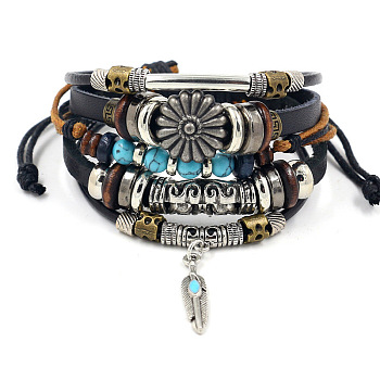 Fashionable multi-layer alloy beaded turquoise woven bracelet with simple butterfly decoration leather bracelet