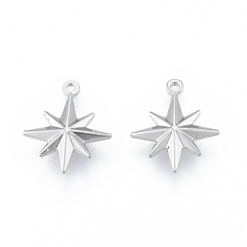 304 Stainless Steel Pendants, Star, Stainless Steel Color, 21x17x4mm, Hole: 1.6mm