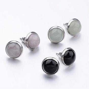 304 Stainless Steel Stud Earrings, with Mixed Stone Cabochon, 16mm, Pin: 0.7mm