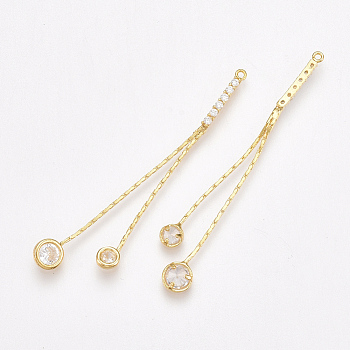 Brass Pendants, with Cubic Zirconia and Coreana Chains, Clear, Nickel Free, Real 18K Gold Plated, 48mm, Flat Round: 4mm and 5mm, Hole: 0.8mm