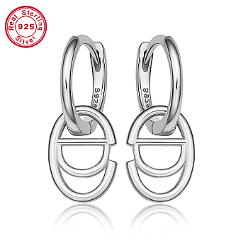 Rhodium Plated Platinum 925 Sterling Silver Hoop Earrings, Initial Letter Drop Earrings, with S925 Stamp, Letter D, 20x8.5mm