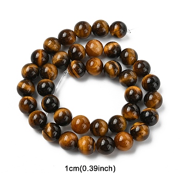 1 Strand Natural Tiger Eye Beads Strands, Round, 10mm, Hole: 1mm, about 36~38pcs/strand, 15 inch