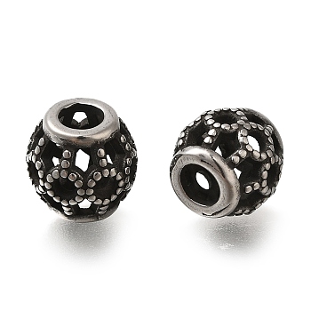 304 Stainless Steel European Beads, Large Hole Beads, Rondelle, Antique Silver, 10x9.5mm, Hole: 4mm