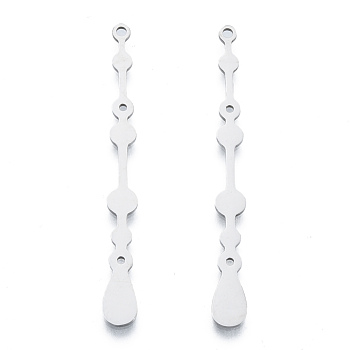 201 Stainless Steel Pendants, Teardrop Charm, Stainless Steel Color, 48x5x1mm, Hole: 1.5mm