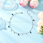Natural Black Agate(Dyed & Heated) & Natural Pearl & 304 Stainless Steel Heart Tassel Curb Chain Necklaces, Stainless Steel Color, 15.94 inch(40.5cm)(NJEW-JN05342)