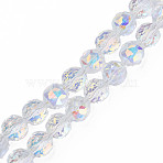 Electroplate Transparent Glass Beads Strands, Faceted, Round, Clear AB, 12x11mm, Hole: 1.2mm, about 50pcs/strand, 22.05 inch(56cm)(X-EGLA-N002-34A-C03)
