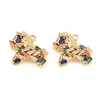 Brass Micro Pave Colorful Cubic Zirconia Pendants, Horse Charms, Golden, 16.5x18x5.5mm, Hole: 1.2mm(KK-D264-01G)