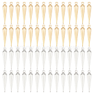 100Pcs 2 Colors Brass Pendant, Cadmium Free & Lead Free, Cone Charm, Golden & Silver, 15x3x1mm, Hole: 1mm, 50pcs/color(KK-UN0001-35)