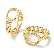 Brass Open Cuff Ring, Hollow Oval, Real 18K Gold Plated, US Size 7 1/4(17.5mm)(RJEW-E292-09G)