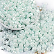 Opaque Colours Luster Glass Seed Beads, Donut, Light Cyan, 6.5x3mm, Hole: 1.8mm, about 1363pcs/pound(SEED-P008-01C-04)