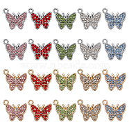 SUPERFINDINGS 40Pcs 10 Colors Alloy Pendants, with Rhinestone, Butterfly, Mixed Color, 15x17x2.5mm, Hole: 1.6mm, 4pcs/color(FIND-FH0003-79)