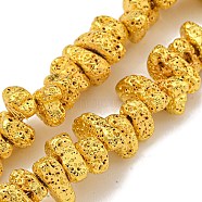 Electroplated Natural Lava Rock Beads Strands, Chip, Golden Plated, 3~4x6~11x4~6mm, Hole: 1mm, about 107~111pcs/strand, 15.35~15.75''(39~40cm)(G-I360-U01-01)