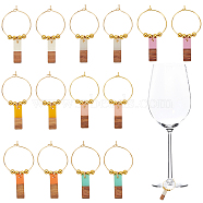 Brass Wine Glass Charms, with Transparent Resin & Walnut Wood Pendants, Rectangle, Mixed Color, 51mm, 7color, 2pcs/color, 14pcs/set(AJEW-GO00012)