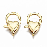 Brass Lobster Claw Clasps, Nickel Free, Heart, Real 16K Gold Plated, 22.5x15x5.5mm, Hole: 2mm(KK-Q252-011G-NF)