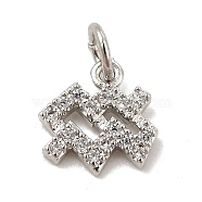 Brass Micro Pave Cubic Zirconia Charms, Constellation Charm, with Jump Ring, Aquarius, 9.5x9.5x1.5mm, Hole: 3.5mm(KK-E077-02P-09)