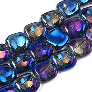 Electroplate Glass Beads Strand, AB Color, Polygon, Dark Blue, 10.5x11~12x5~6mm, Hole: 1mm, about 60~61pcs/strand, 24.41 inch~ 25.20 inch(62~64cm)(EGLA-S188-21-B01)