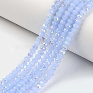 Electroplate Glass Beads Strands, Imitation Jade Beads, Half Plated, Rainbow Plated, Faceted, Rondelle, Light Blue, 3x2mm, Hole: 0.8mm, about 145~150pcs/strand, 34~35cm(EGLA-A034-J2mm-L03)