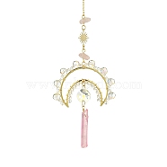 Natural Quartz Crystal Nuggets Pendant Decorations, with Moon Glass & Brass Link, for Home Decorations, Golden, 296mm, Hole: 8mm(HJEW-TA00056)