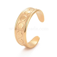 Ion Plating(IP) 304 Stainless Steel Flat Round Pattern Open Cuff Ring for Women, Golden, US Size 9(18.9mm)(RJEW-C025-01G)