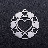 201 Stainless Steel Pendants, Flower with Heart, Stainless Steel Color, 21x20x1mm, Hole: 1.2mm(STAS-Q201-JN343-1)