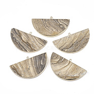 Electroplate Natural Picture Jasper Semi Circle Pendants, with Iron Findings, Half Round, Golden, 34~35x60.5x4~5.5mm, Hole: 1.8mm(G-S344-43D)