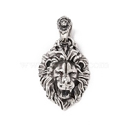 304 Stainless Steel Pendant, Lion, Antique Silver, 40x28x17.5mm, Hole: 11x8.5mm(STAS-E158-41AS)