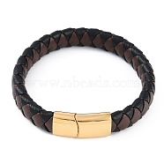 Braided Microfiber Leather Cord Bracelets, with Ion Plating(IP) 304 Stainless Steel Magnetic Clasps, Coconut Brown, 8-1/2 inch(21.5cm)(BJEW-P328-06G-02)