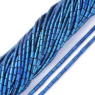 Electroplate Glass Beads Strands, Full Plated, Column, Blue Plated, 4.5~5x2.5mm, Hole: 0.8mm, about 75pcs/Strand, 14.17 inch(36cm)(EGLA-K014-B-FP08)