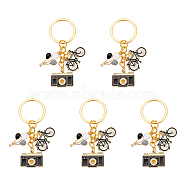 Nbeads 5Pcs Hot Air Balloon/Camera/Bicycle Alloy Enamel Pendant Keychain, with Iron Findings, Golden, 6.95cm(KEYC-NB0001-62)