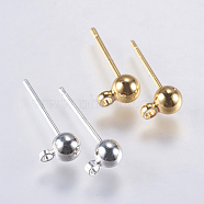 Brass Stud Earring Findings, with Loop, Long-Lasting Plated, Lead Free & Cadmium Free, Mixed Color, 6x4mm, Hole: 1mm, Pin: 0.9mm(KK-F737-43-RS)