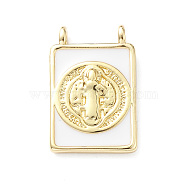 Rack Plating Brass Connector Charms, Rectangle Links with White Enamel, Lead Free & Cadmium Free, Long-Lasting Plated, Real 18K Gold Plated, Human, 18x11.5x2mm, Hole: 1.5mm(KK-H443-01G-06)