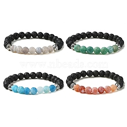 4Pcs 4 Color Natural Dyed Crackle Agate & Lava Rock Round Beaded Stretch Bracelets Set, Stackable Bracelets, Mixed Color, Inner Diameter: 2 inch(5.2cm), 1Pc/color(BJEW-TA00444)