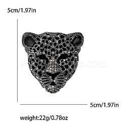 Head of Leopard Rhinestone Pins, Alloy Brooches for Unisex Gift, Black, 50x50mm(PW-WG22730-03)