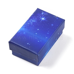 Starry Sky Pattern Cardboard Jewelry Boxes, with Sponge Inside, for Anniversaries, Weddings, Birthdays, Rectangle, Blue, 8.1x5.1x3.2cm(CBOX-WH0003-15D)